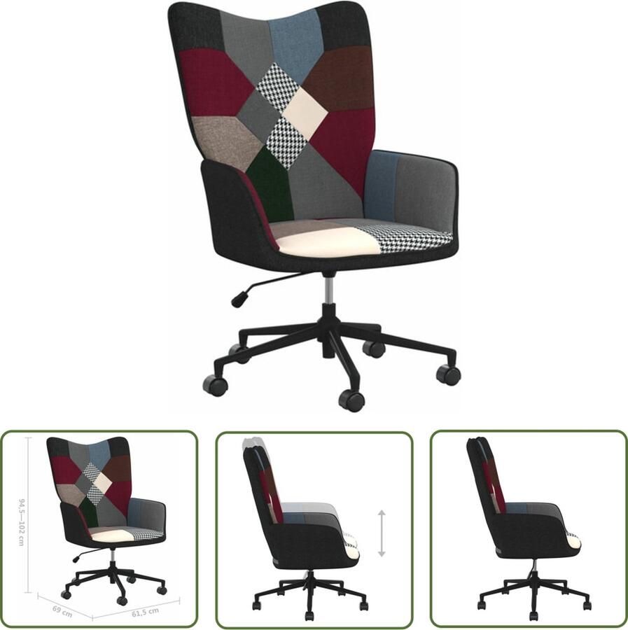 The Living Store Relaxstoel Patchwork Kantoorstoel 61.5 x 69 x (94.5 102) cm Meerkleurig