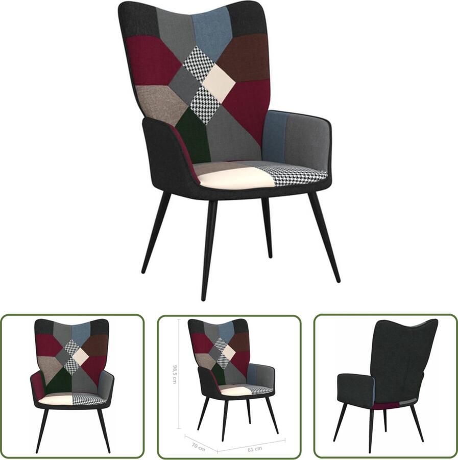 The Living Store Relaxstoel Patchwork Stof en staal 61 x 70 x 96.5 cm