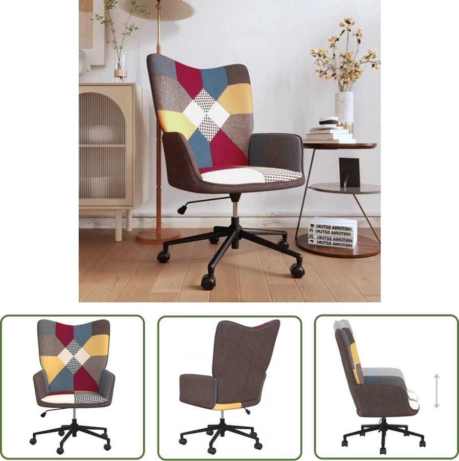 The Living Store Relaxstoel Patchwork Stof Gasveermechanisme 61.5x69cm Meerkleurig - Foto 2