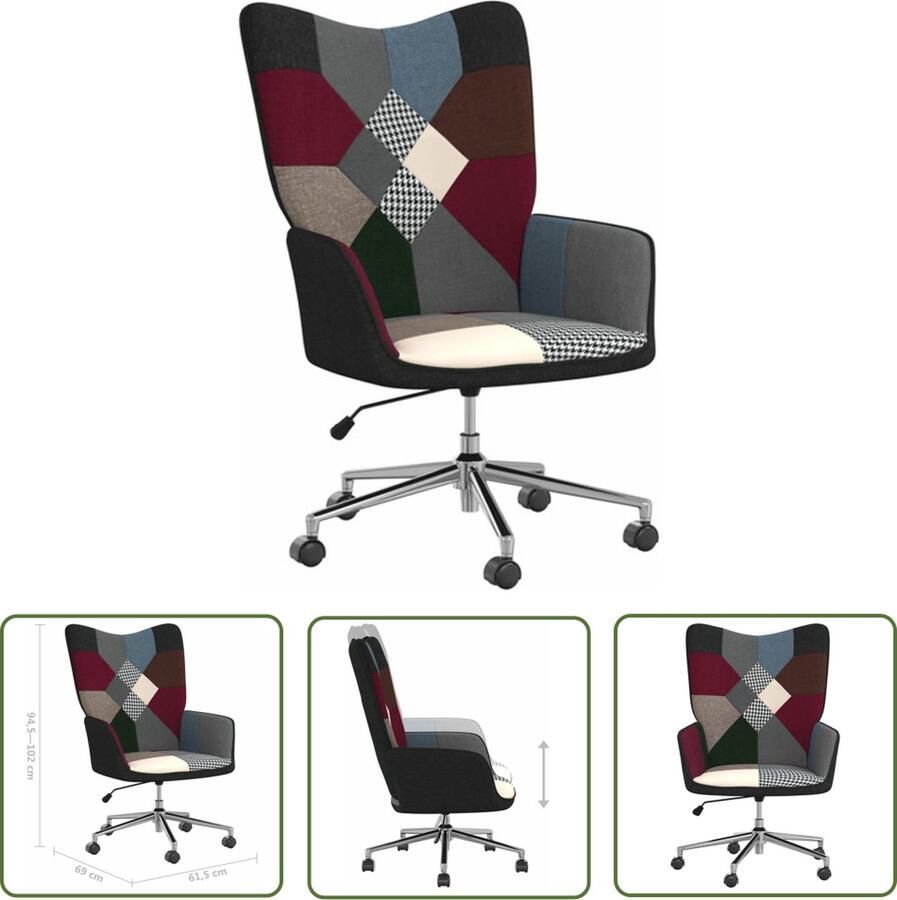 The Living Store Relaxstoel Patchwork Woonkamerstoel 61.5 x 69 x (94.5 102) cm Meerkleurig - Foto 2
