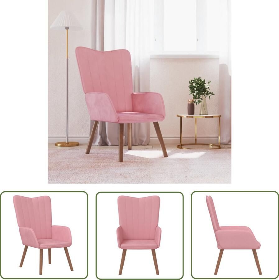 VidaXL The Living Store Relaxstoel fluweel roze Relaxstoel Fluweel Roze Lounge Stoel Fauteuils