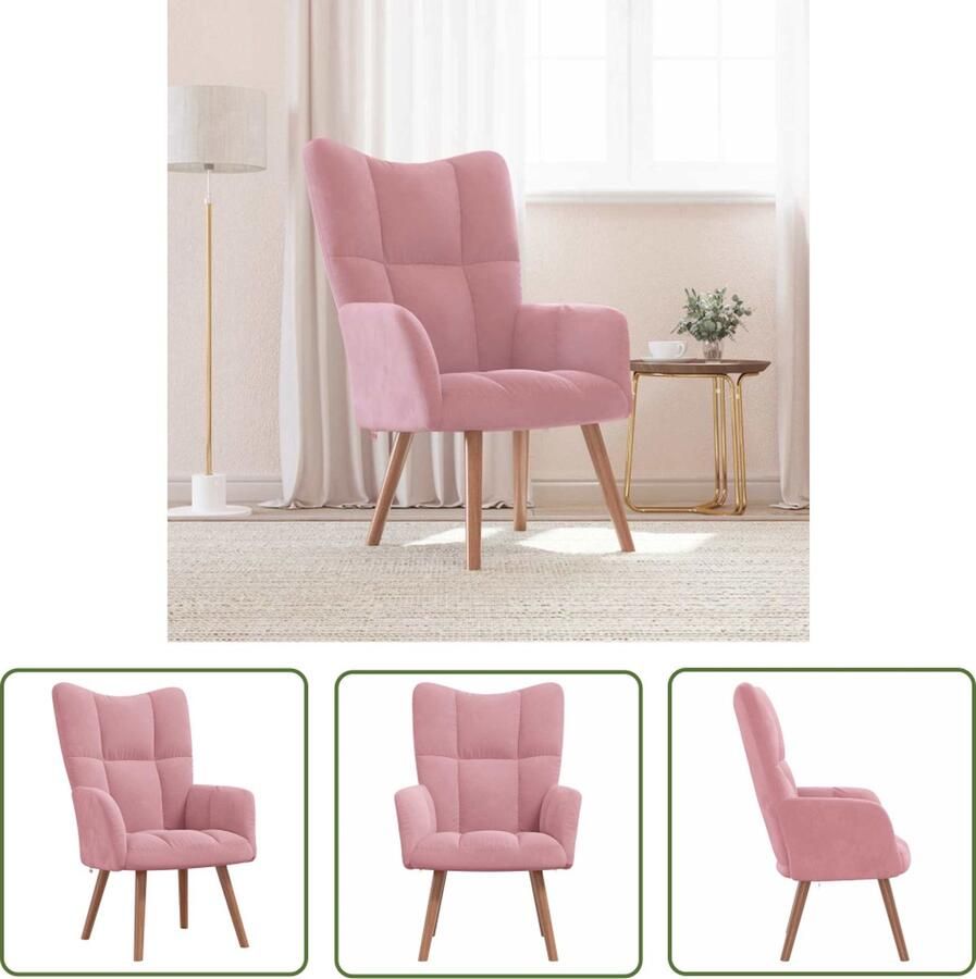 The Living Store Relaxstoel Fluweel Roze 61 x 70 x 96.5 cm Stevig en comfortabel Relaxfauteuil Fluweel Fauteuil Roze Fauteuil Lounge Stoel Loungestoel - Foto 3