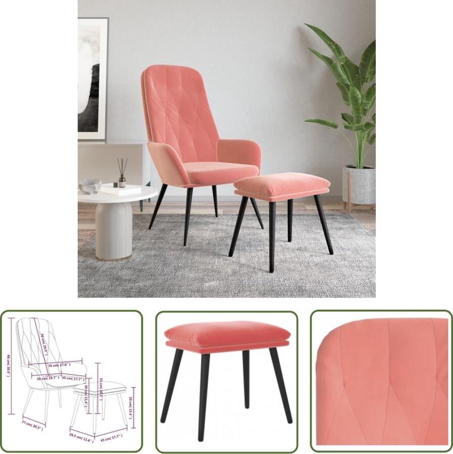 The Living Store Relaxstoel Roze Fluweel 70x77x98cm Voetenbankje Meegeleverd Relaxstoel Fluweel Stoel Roze Stoel Lounge Stoel Voetenbank