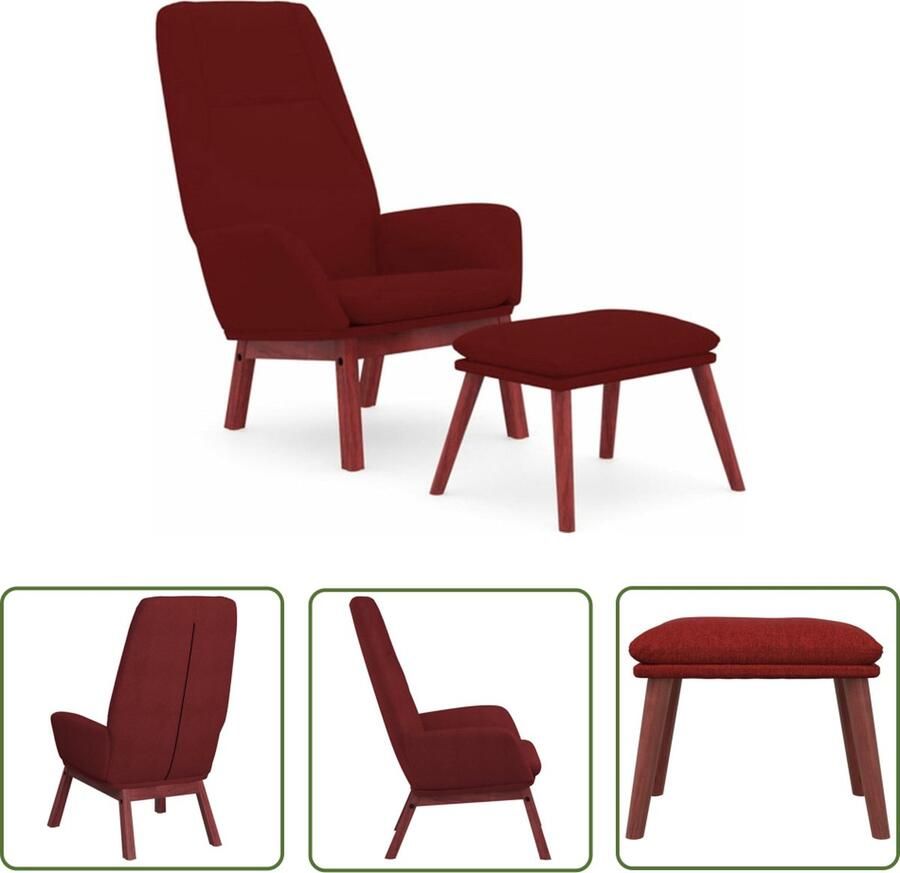 The Living Store Relaxstoel met voetenbank stof wijnrood Relaxfauteuil Lounge Stoel Voetenbank Loungestoel Rood Meubilair - Foto 2