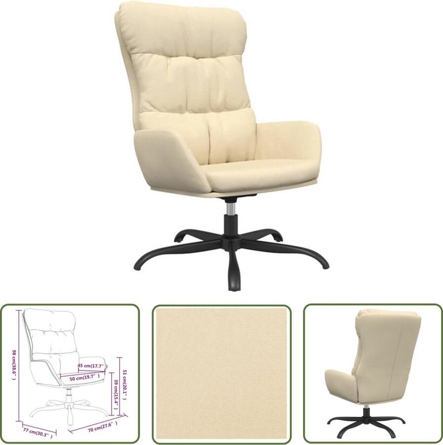 The Living Store Relaxstoel Stof 70 x 77 x 98 cm Crème Relaxstoel Fauteuils Lounge Chair Stoffen Meubels Creme Kleur - Foto 2