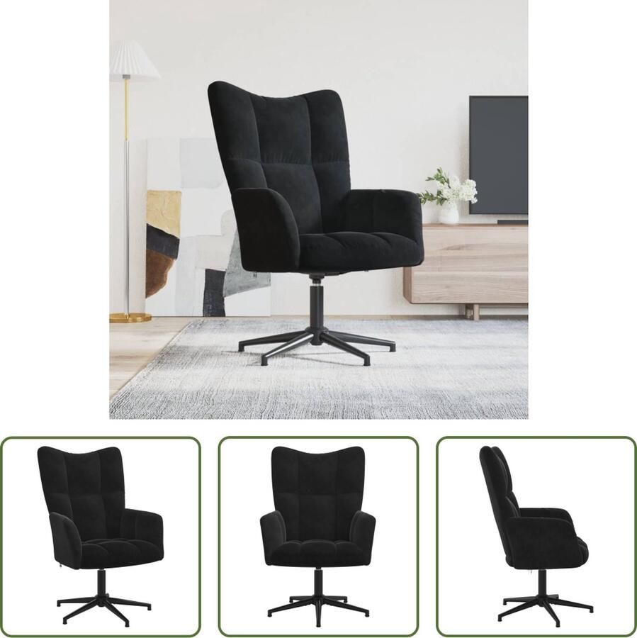 The Living Store Relaxstoel Velvet 62 x 68 x 91 cm Zwart Relaxfauteuil Velvet Fauteuil Zwarte Fauteuil Lounge Stoel Loungestoel