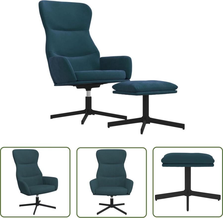 The Living Store Relaxstoel Velvet Blauw 70x77x94 cm Met Voetenbank Relaxfauteuil Fauteuil Velvet Fauteuil Blauwe Fauteuil Lounge Stoel - Foto 3