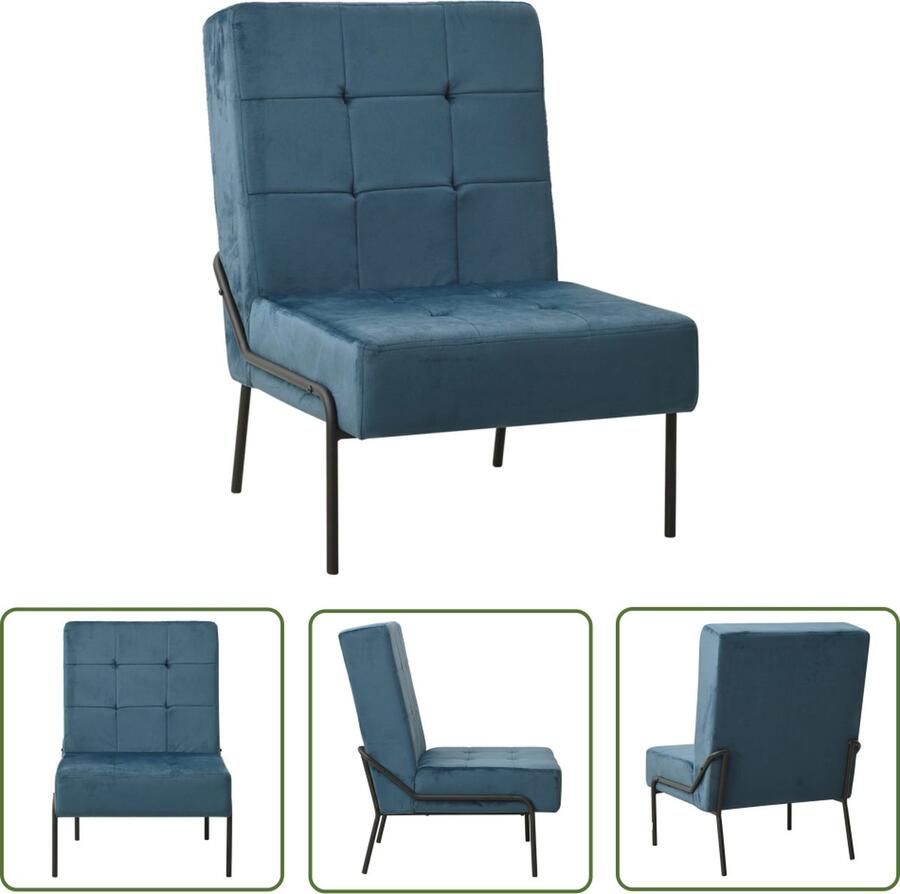 The Living Store Relaxstoel Velvet Blauw Zwart 65x79x87cm Ergonomisch Design - Foto 2