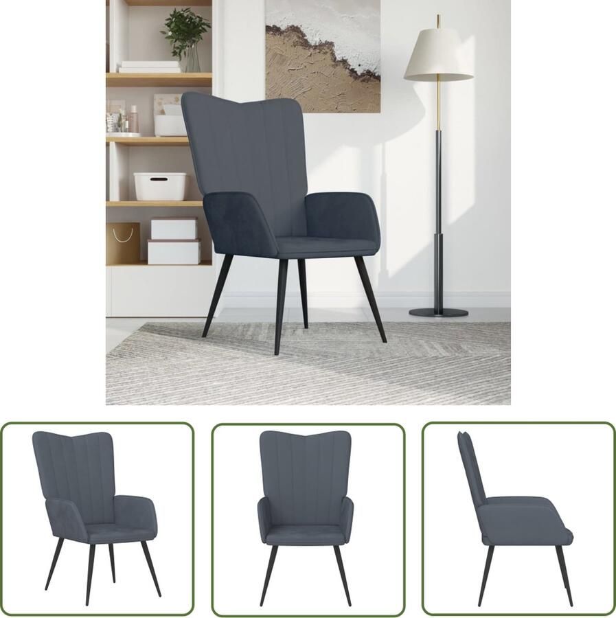 The Living Store Relaxstoel Velvet Donkergrijs 61x70x96.5 cm Stalen Frame Relaxstoel Velvet Donkere Kleuren Lounge Stoel Huiskamer Meubels - Foto 2