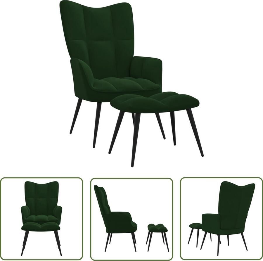 The Living Store Relaxstoel Velvet Donkergroen 61 x 70 x 96.5 cm Duurzaam Relaxfauteuil Velvet Fauteuil Donkere Groene Fauteuil Lounge Stoel Comfortabele Stoel - Foto 3