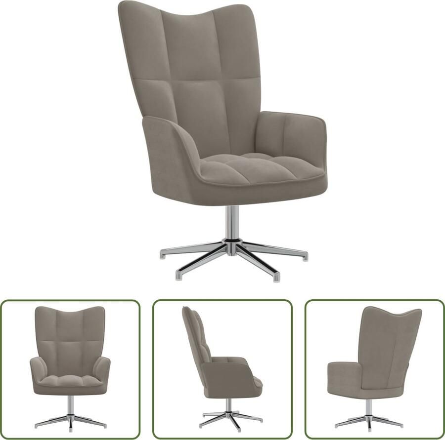 The Living Store Relaxstoel Velvet Lichtgrijs 62 x 68 x 91 cm 360 graden draaibaar Staal Relaxstoel Velvet Grijs Lounge Chair Fauteuils - Foto 2