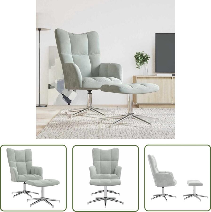 The Living Store Relaxstoel Velvet Lichtgrijs 62x68x98 cm 360 graden draaibaar Relaxstoel Velvet Grijs Lounge Comfortabel