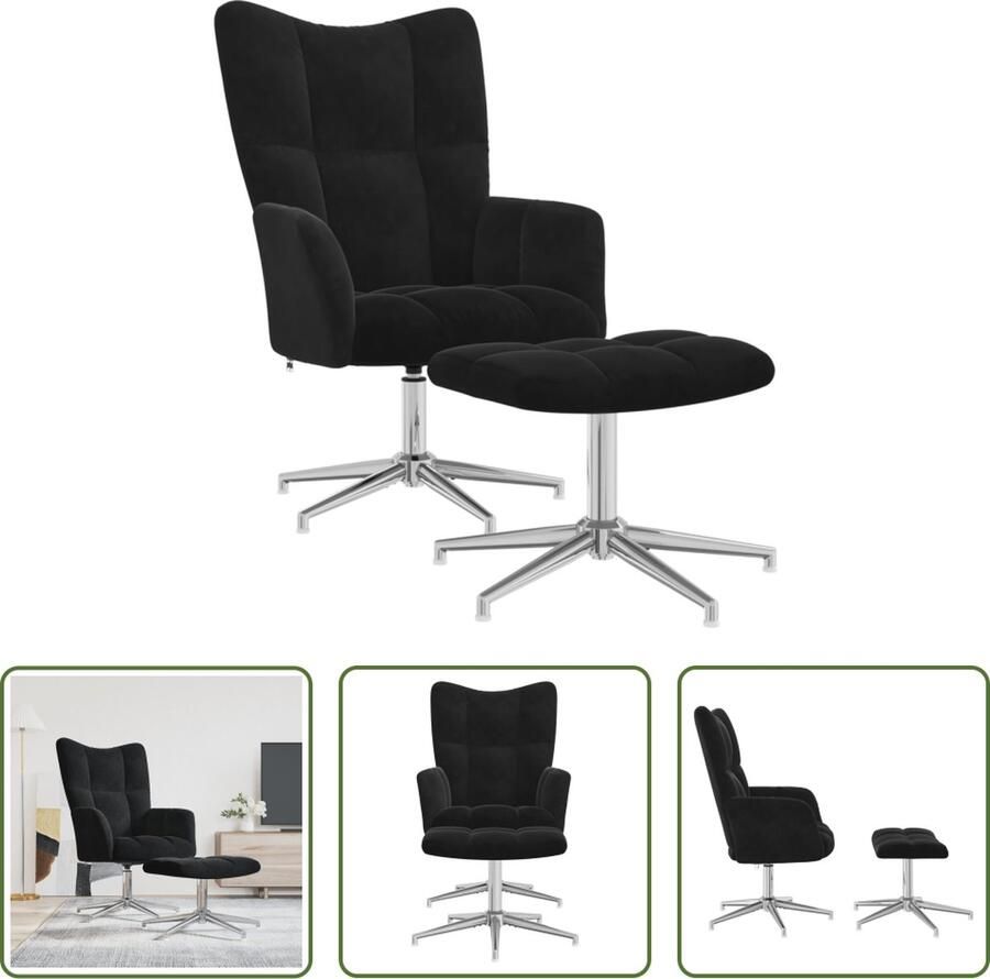 The Living Store Relaxstoel Velvet Zwart 62 x 68 x 98 cm 360 graden draaibaar Relaxfauteuil Velvet Fauteuil Zwarte Fauteuil Lounge Stoel Zwarte Loungestoel - Foto 2