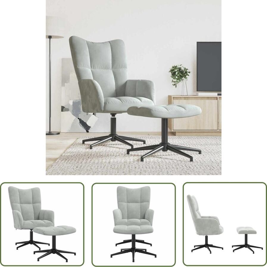 The Living Store Relaxstoel Vido Fauteuil Lichtgrijs 62x68x98 cm Fluweel Relaxfauteuil Fauteuils Lounge Chair Loungestoel Comfortabel Zitten