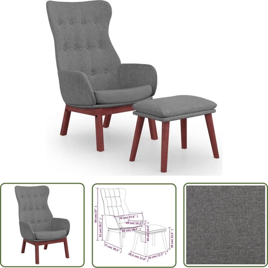 VidaXL Relaxstoel met voetenbankje stof lichtgrijs Relaxstoel Lounge Chair Fauteuils Loungestoel Voetensteun - Foto 2