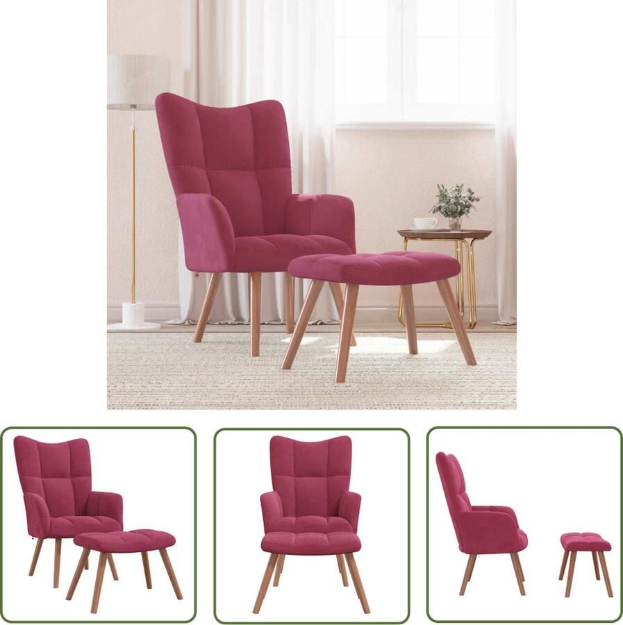 The Living Store Relaxstoel Wijnrood Fluweel 61.5 x 69 x 95.5 cm (B x D x H) Relaxfauteuil Lounge Stoel Fluweel Stoel Rode Stoel Fauteuill