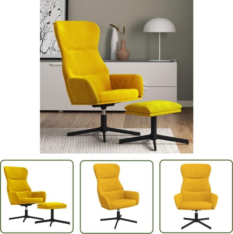 The Living Store Relaxstoel XXX Stoel en Voetenbank 70x77x94 cm Mosterdgeel - Foto 2