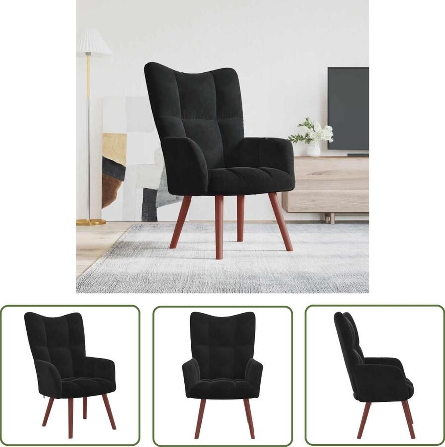 The Living Store Relaxstoel Zwart 61.5 x 69 x 95.5 cm Fluweel (100% polyester) Stalen frame Relaxfauteuil Zwarte Fauteuils Velvet Fauteuil Lounge Stoel Huiskamer Meubels - Foto 2