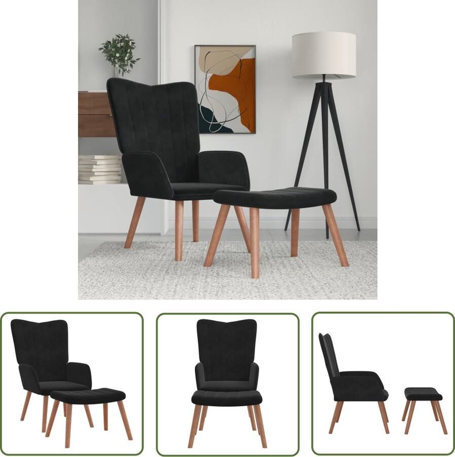 The Living Store Relaxstoel Zwart 61.5 x 69 x 95.5 cm Fluweel Relaxstoel Fauteuils Lounge Chair Fluweel Meubels Zwarte Meubels