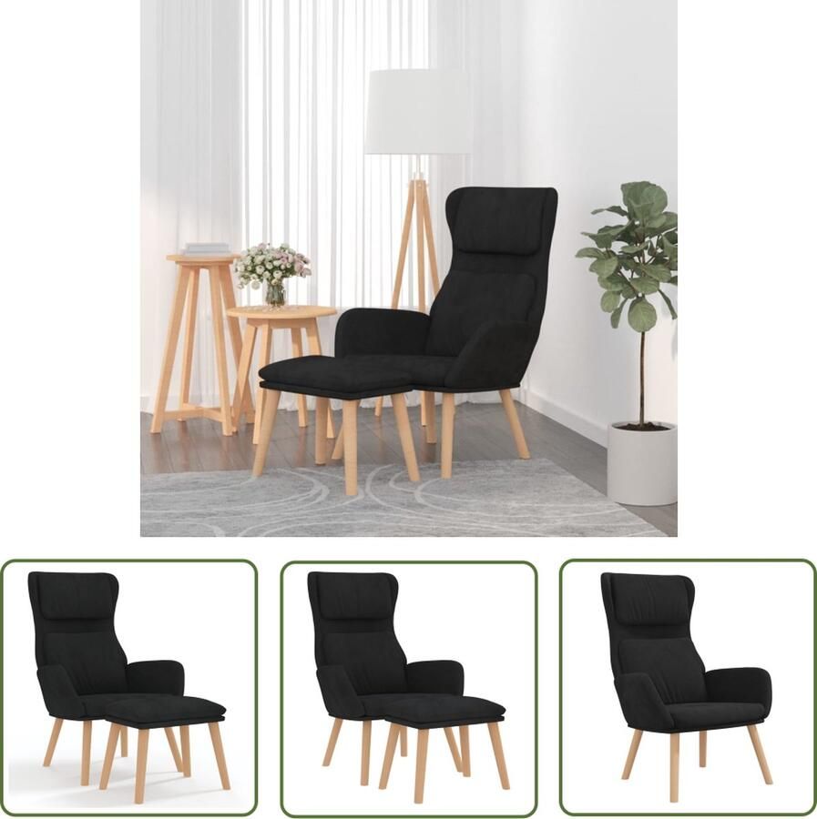 The Living Store Relaxstoel met voetenbank fluweel zwart Relaxfauteuil Zwarte Fauteuil Lounge Stoel Velvet Fauteuil Loungestoel - Foto 2