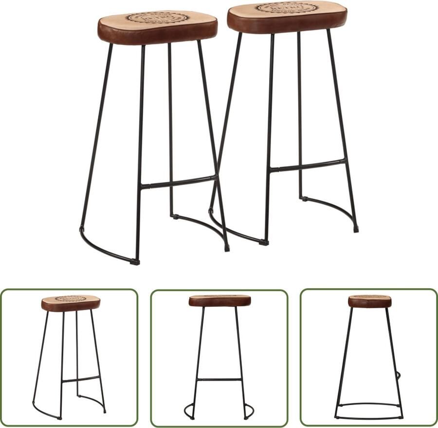 The Living Store Retro Barkruk Kunstleer 44 x 37.5 x 78 cm Messing Gepoedercoat Frame Retro Barkruk Keukenbarstoelen Bruine Stoel Industriële Stijl Kunstleder Bankje - Foto 2