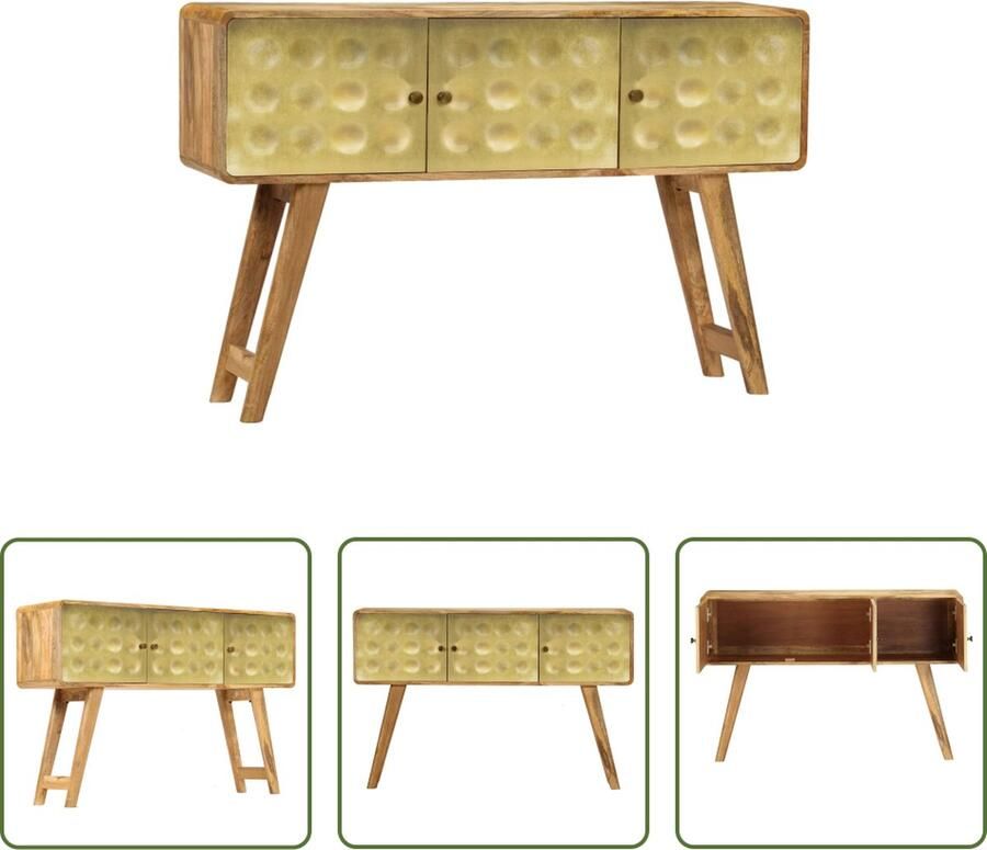 The Living Store Retro Dressoir Massief Mangohout 120 x 30 x 80 cm Gouden Opdruk