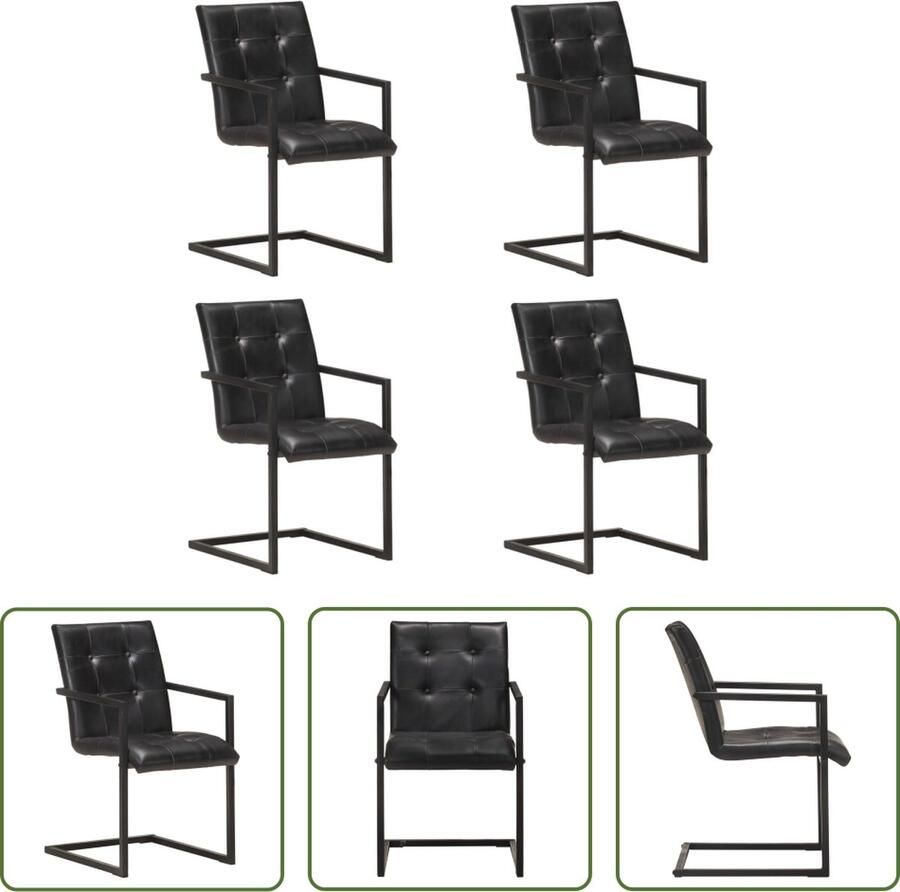 The Living Store Retro Eetkamerstoelen Zwart Leer 51x56x91 cm Schuimvulling Gepoedercoat Stalen Frame Retro Meubels Eetkamerstoelen Lederen Stoelen Zwarte Stoelen Moderne Stoelen