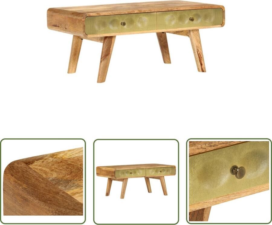 The Living Store Retro Salontafel Massief Mangohout 90 x 50 x 40 cm Gouden Opdruk