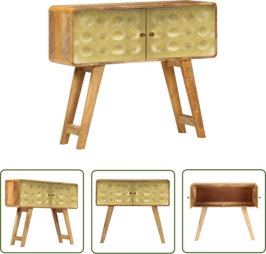 The Living Store Retro Stijl Houten Dressoir 90 x 30 x 77 cm Gouden Print