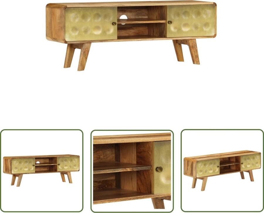 The Living Store Retro TV-meubel Mangohout 120 x 30 x 45 cm Gouden opdruk - Foto 2