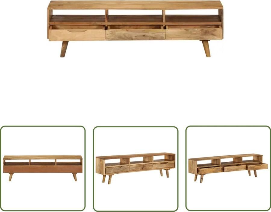 The Living Store Retro Tv-meubel Massief mangohout 140 x 30 x 41 cm - Foto 2