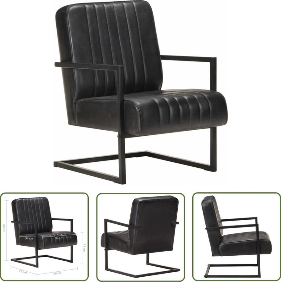 The Living Store Retro Zitstoel Leer Zwart 60x75x80 cm Comfortabel Duurzaam