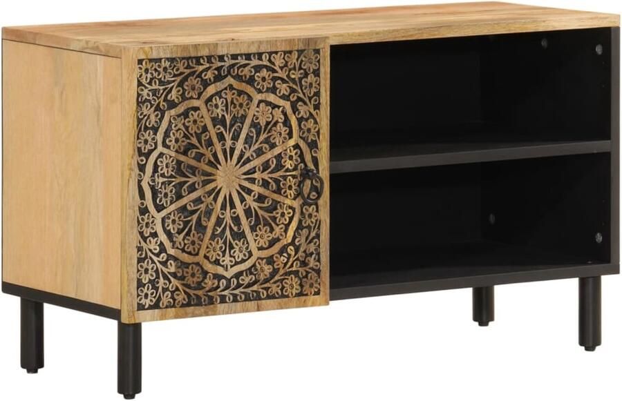 The Living Store Tv-meubel 80x31x46 cm massief mangohout Tv Kast Houten Tv Kast Mangohouten Tv Kast Retro Tv Kast Salontafel - Foto 2
