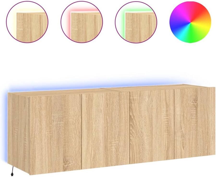 The Living Store Tv-wandmeubels met LED 2 st 60x35x41 cm sonoma eikenkleurig Tv-standaard Tv-meubel Led-verlichting Rgb-verlichting Salontafel - Foto 2