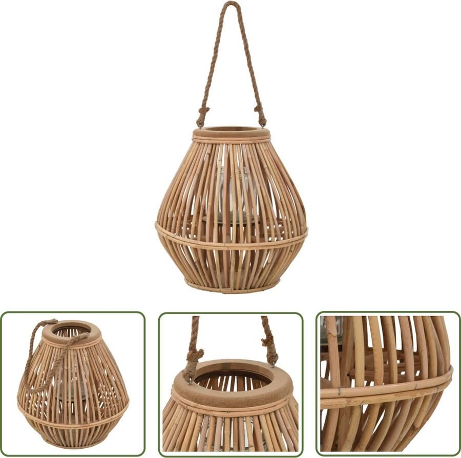 The Living Store Rieten Hangende Kaarsenhouder Naturel 38 x 40 cm Handgemaakt Rieten Hanglamp Kaarsenhouder Lantaanrholder Tuin Decoratie Buitendecoratie - Foto 2