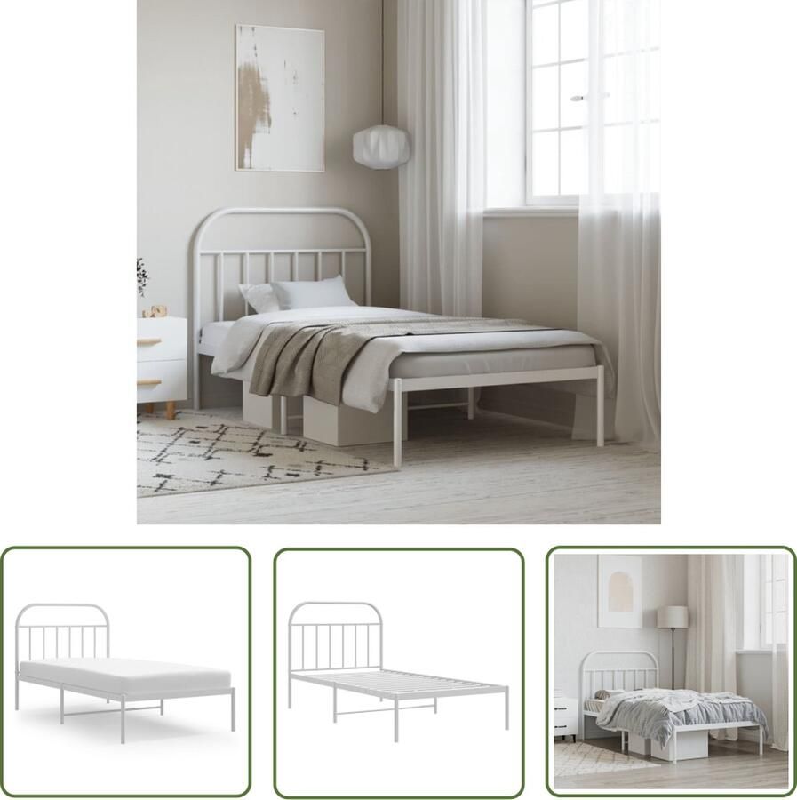 The Living Store Bedframe met hoofdbord metaal wit 100x200 cm Robuust Bedframe Klassiek Bedframe Staal Bedframe Wit Bedframe Metalen Bedframe