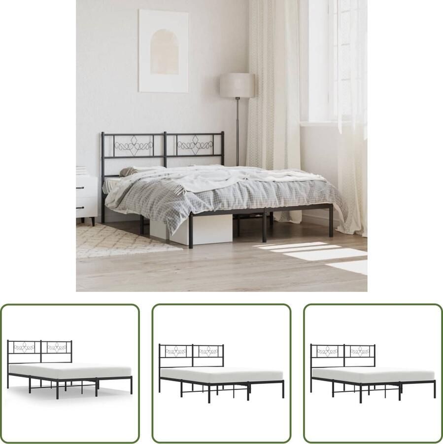 The Living Store Bedframe met hoofdbord metaal zwart 160x200 cm Robuust Bedframe Staal Bedframe Zwart Bedframe King Size Bedframe Boxspring Bedframe