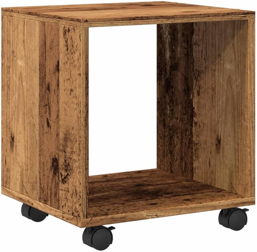 The Living Store Rolkast 37x33x42 5 cm bewerkt hout oud houtkleurig Rolkast Houten Kast Opbergkast Multifunctionele Kast Vintage Kast