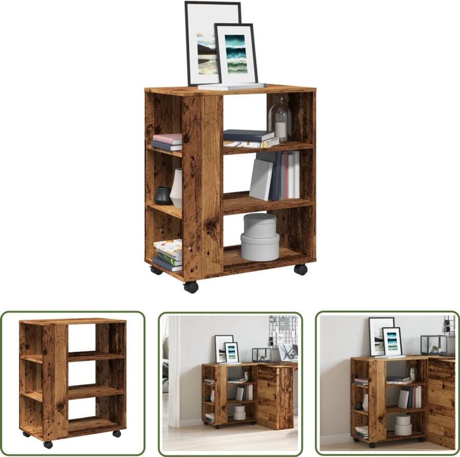 The Living Store Rolkast 60x35x75 cm bewerkt hout oud houtkleurig Rolkast Opbergkast Houten Kast Vintage Kast Badkamerkast