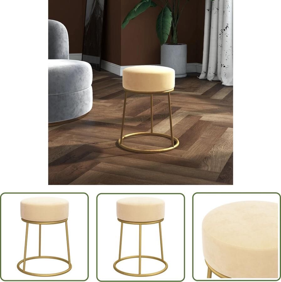 The Living Store Ronde Hocker Fluweel 30 x 38 cm Abrikoos Goud Ronde Hocker Fluweelhocker Hocker Interieur Stoere Hocker Vintage Hocker - Foto 2
