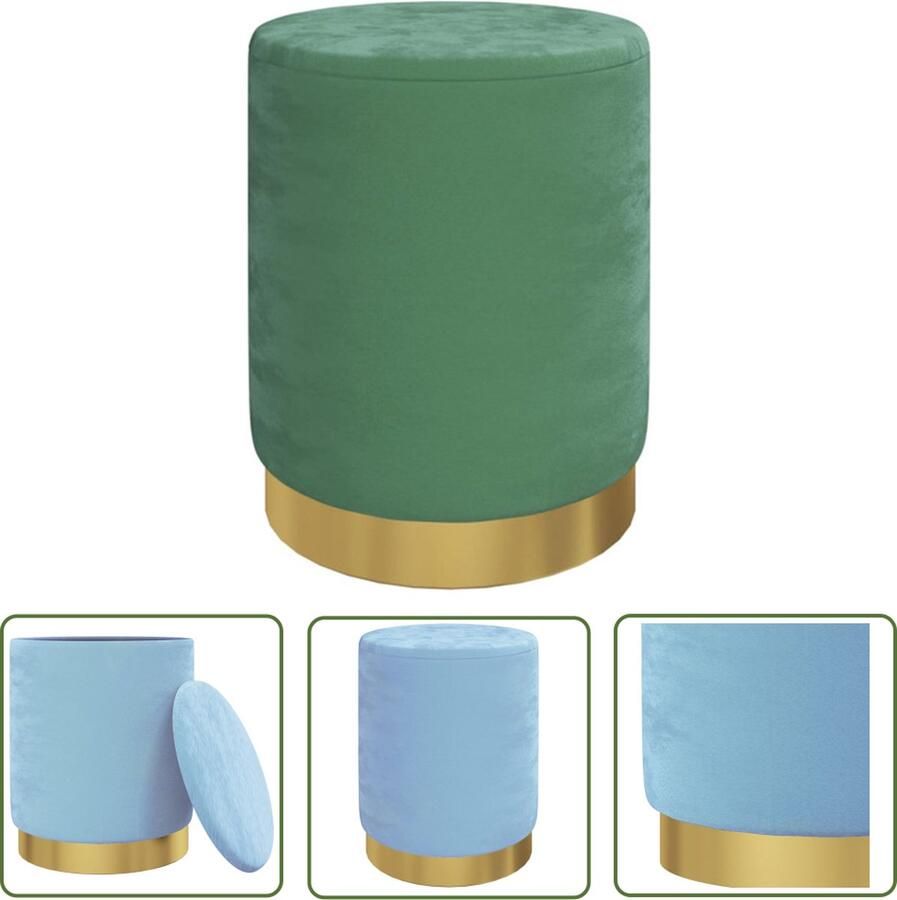 The Living Store Ronde Hocker Fluweel Lichtblauw 31 x 37 cm Opbergvak met deksel