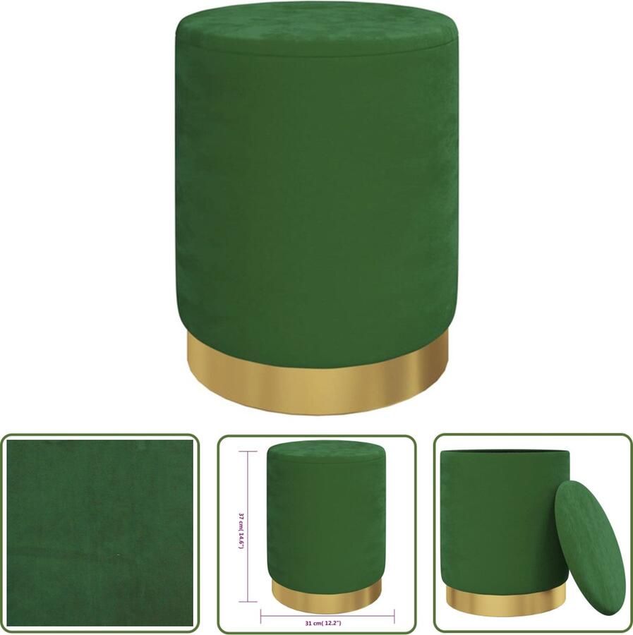 The Living Store Ronde Hocker Groen Fluweel 31 x 37 cm Opbergruimte