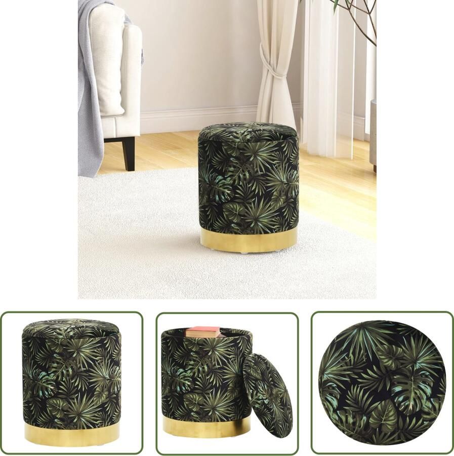 The Living Store Ronde Hocker Klassiek opbergvak 31 x 37 cm Meerkleurig Stof en ijzer