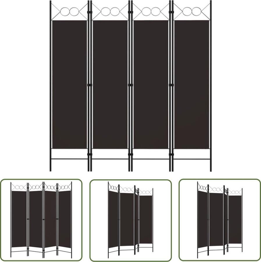 The Living Store Ruimteverdeler 4 panelen 160 x 180 cm bruin stof en ijzer Kamerscherm Ruimeverdeler Scheidingswand Privacy Screen Wanddecoratie