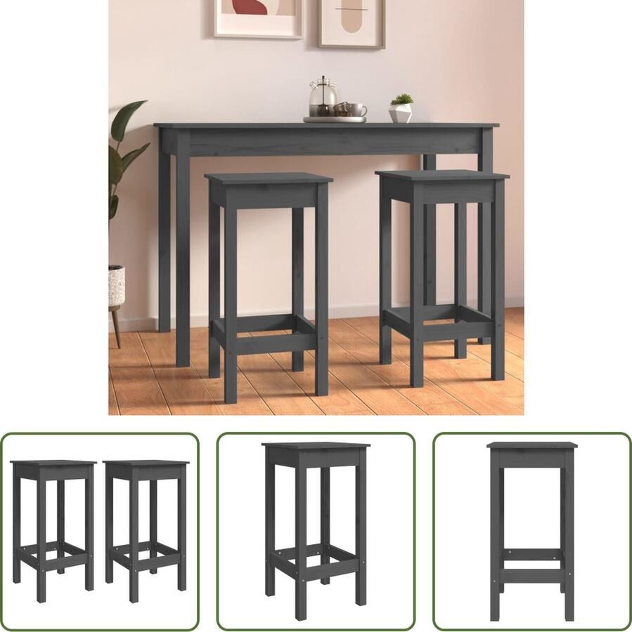 The Living Store Rustiek Houten Barstoelen Grijs 40 x 40 x 78 cm Massief Grenenhout - Foto 2