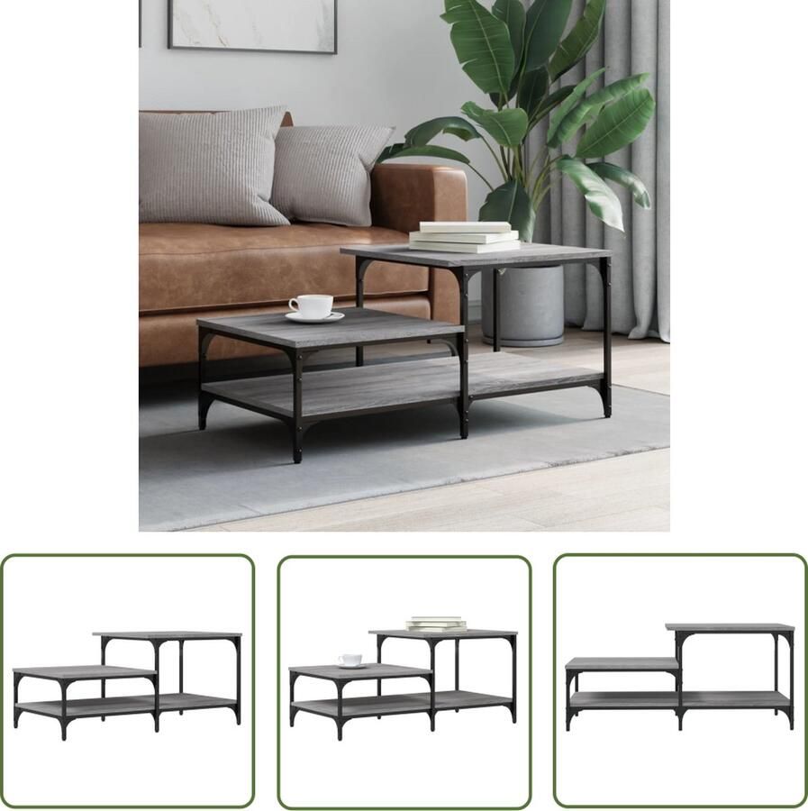 The Living Store Salontafel Trendy Bijzettafel 100x50.5x45 cm Grijs Sonoma Eiken Salontafel Bijzettafel Trendi Design Houten Salontafel Grijze Salontafel