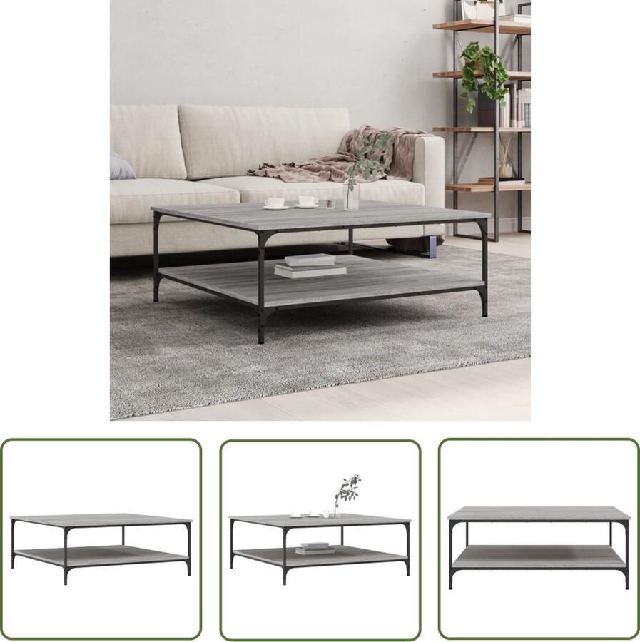 The Living Store Salontafel 100x100x40 cm bewerkt hout grijs sonoma eikenkleurig Salontafel Houten Salontafel Grijze Salontafel Modern Salontafel Trend