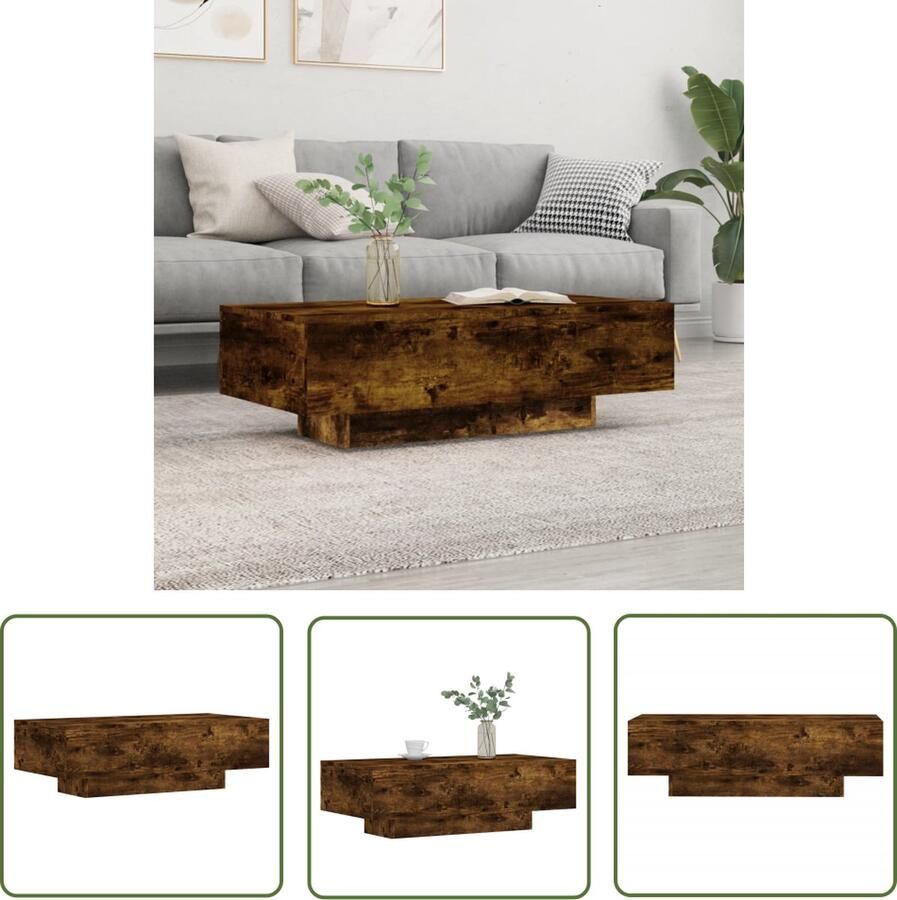The Living Store Salontafel 100x49 5x31 cm bewerkt hout gerookt eikenkleurig Salontafel Bewerkt Hout Houten Salontafel Modern Design Gerookte Eiken
