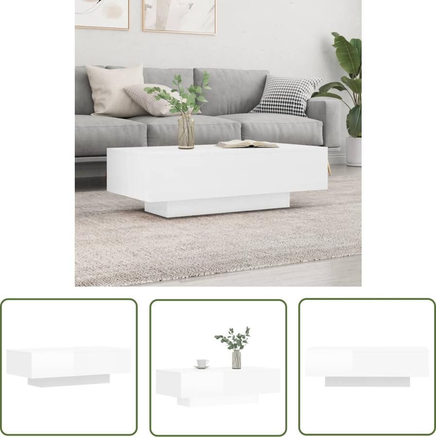 The Living Store Salontafel 100x49 5x31 cm bewerkt hout hoogglans wit Salontafel Witte Salontafel Houten Salontafel Modern Design Living Room Furniture