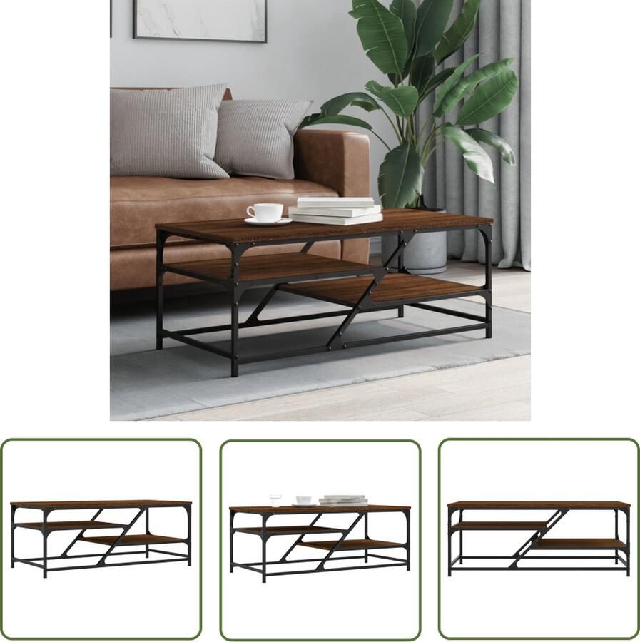 The Living Store Salontafel 100x49x40 cm bewerkt hout bruin eikenkleur Salontafel Bijzettafel Houten Salontafel Bruine Eiken Meubilair Livingroom Furniture